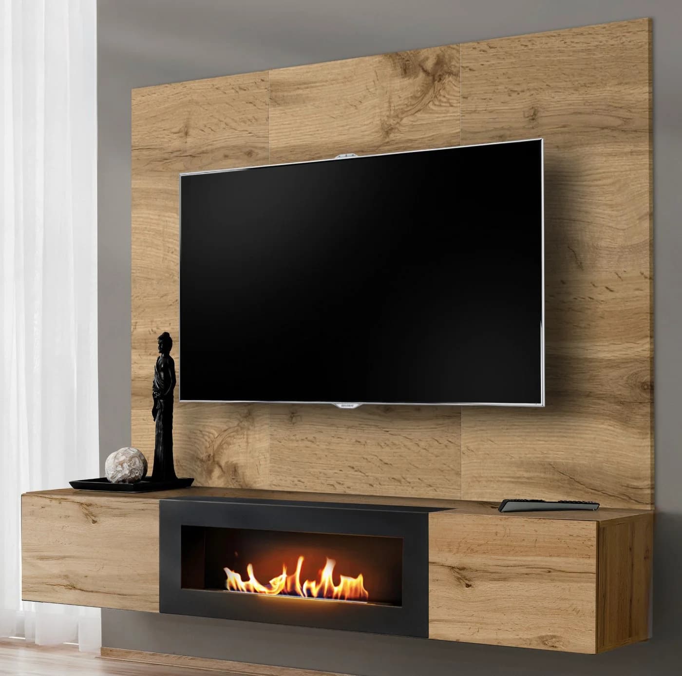 Inn.Furn Lowboard Public Set mit Kamin und Wandpaneel Eiche Wotan - Bild 2