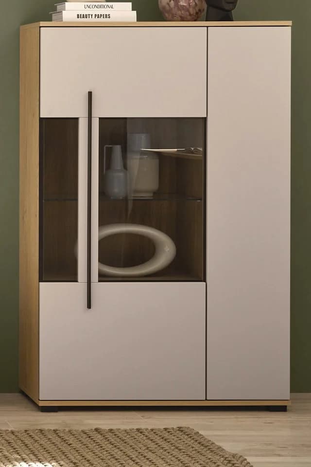 Furn.Design Highboard Design-D Vitrinenschrank Kaschmir Sand Eiche