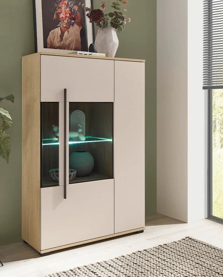 Furn.Design Highboard Design-D Vitrinenschrank Kaschmir Sand Eiche - Bild 3