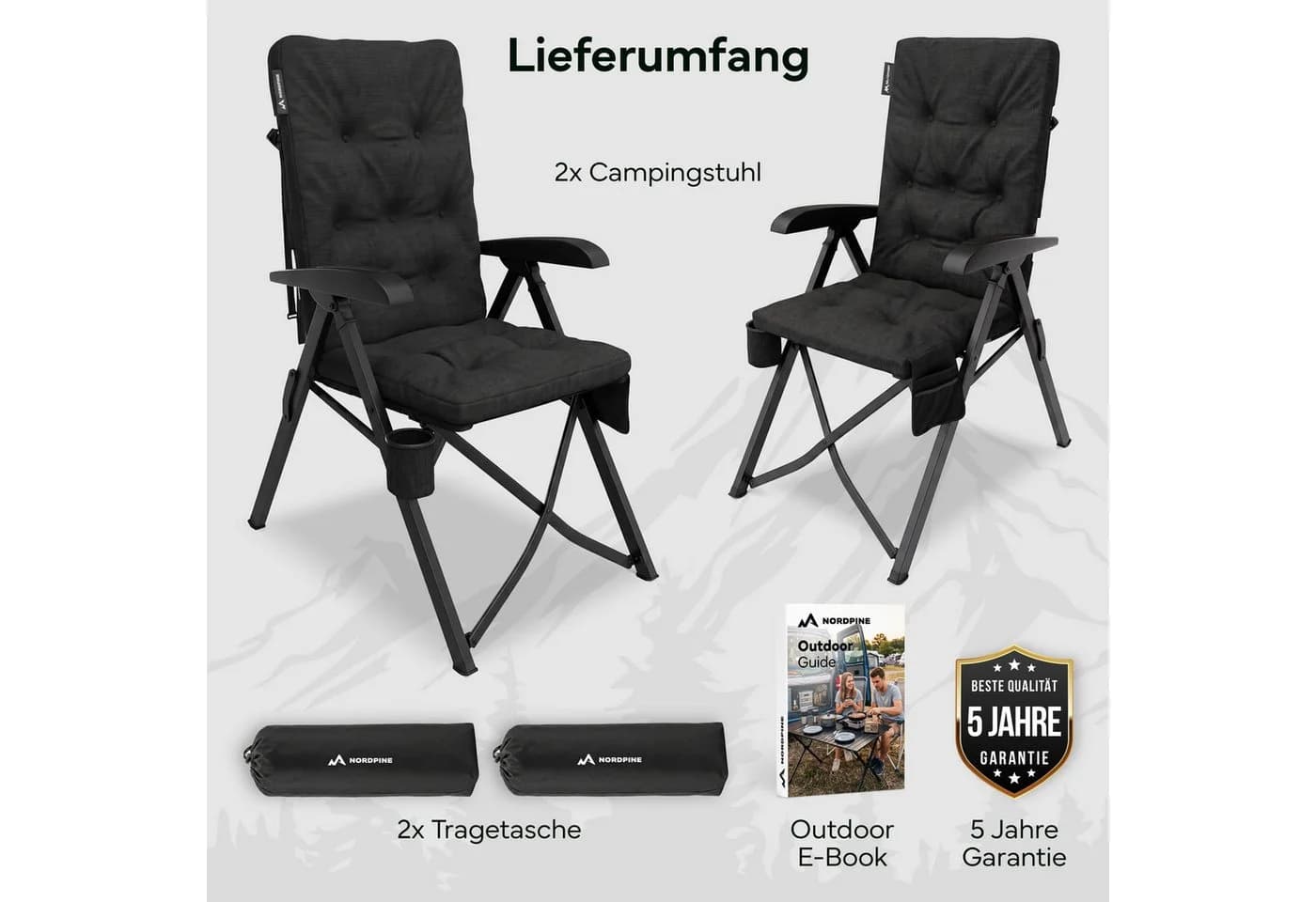 NEOLYMP Campingstuhl Klappbar Schwarz Aluminium 150kg
