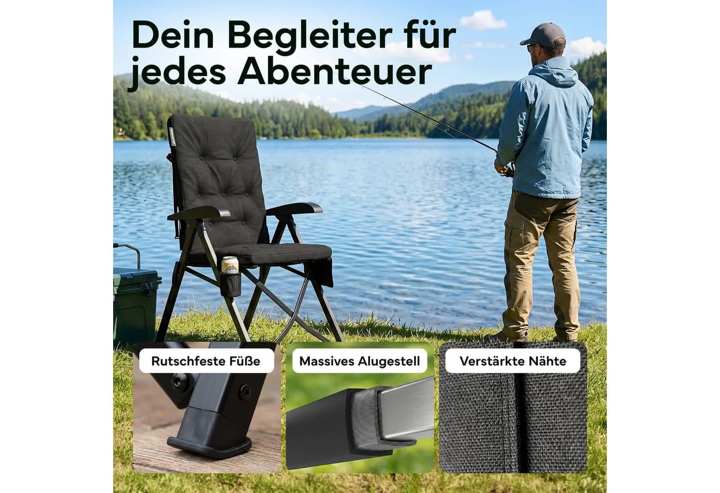 NEOLYMP Campingstuhl Klappbar Schwarz Aluminium 150kg - Bild 3