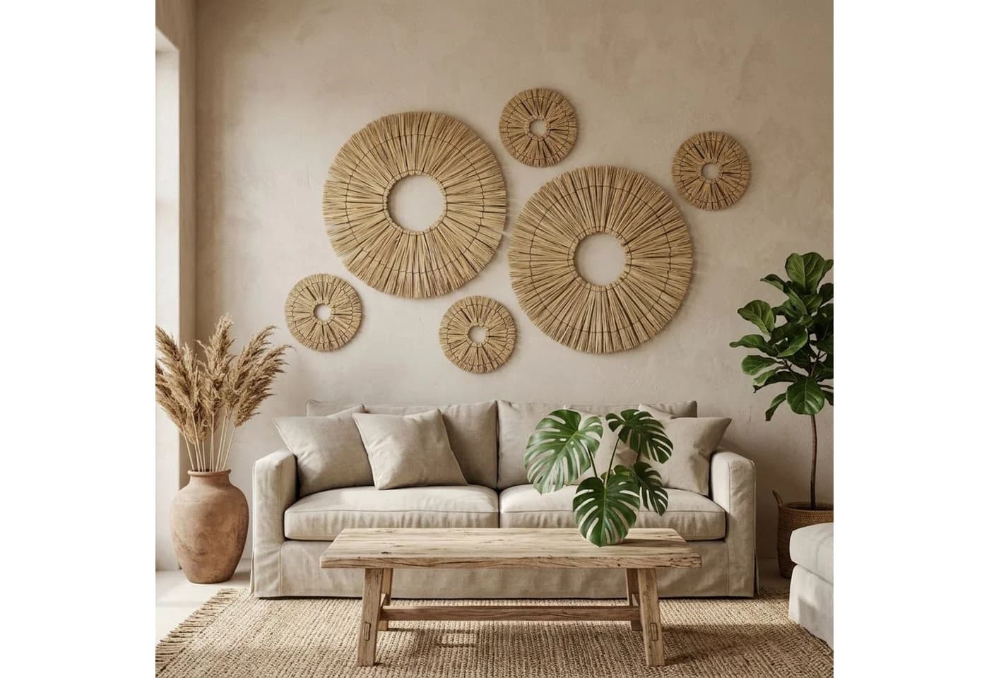 Marrakesch Orient & Mediterran Interior Rattan Wanddeko 2er Set Beige Boho - Bild 5