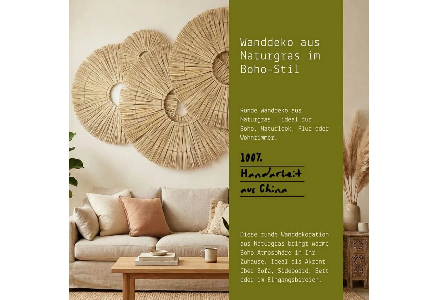 Marrakesch Orient & Mediterran Interior Wanddeko Boho Rattan rund, Natur - Bild 4