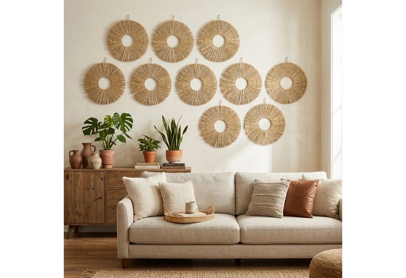 Marrakesch Orient & Mediterran Interior Wanddeko Boho Rattan rund, Natur - Bild 5