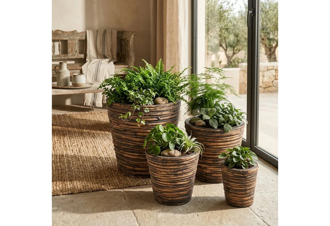 Marrakesch Orient & Mediterran Interior Übertopf 4er Set Rattan Braun