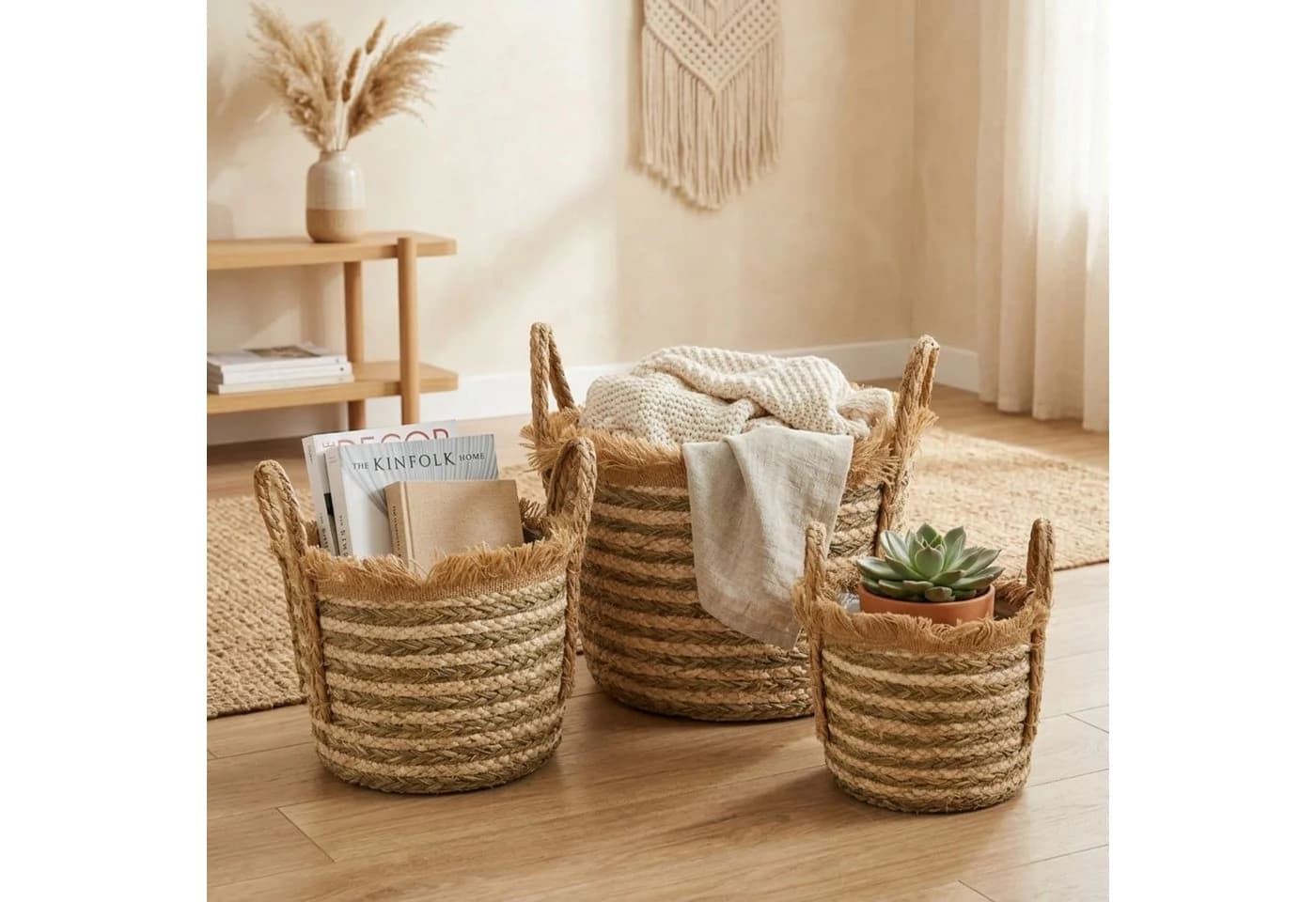 Marrakesch Raffa 3er Set Pflanzkörbe Natur Gras Boho - Bild 4
