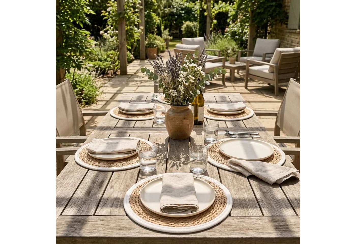 Marrakesch Orient & Mediterran Interior Rattan Platzset Weiß Braunes Rattan