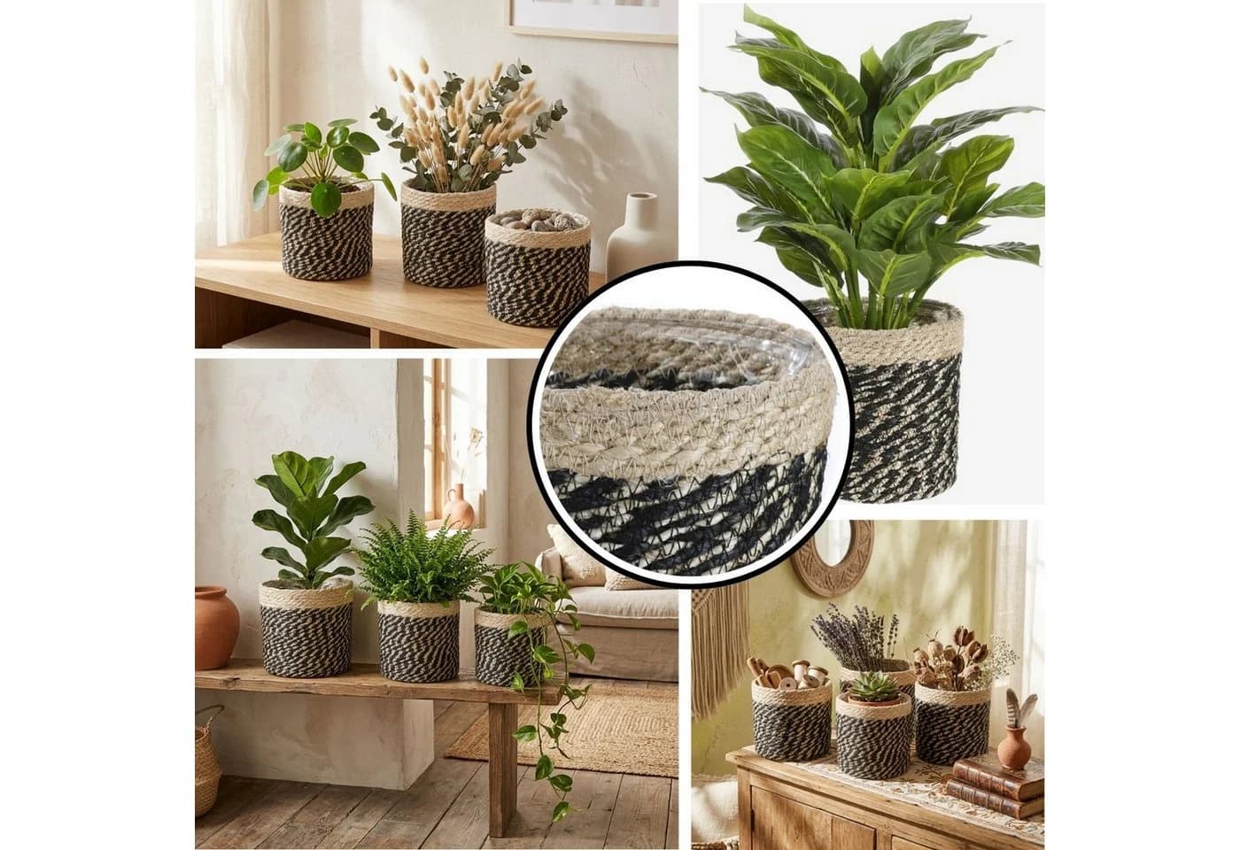 Marrakesch Orient & Mediterran Interior Pflanzkorb Jute Schwarz 20cm - Bild 5