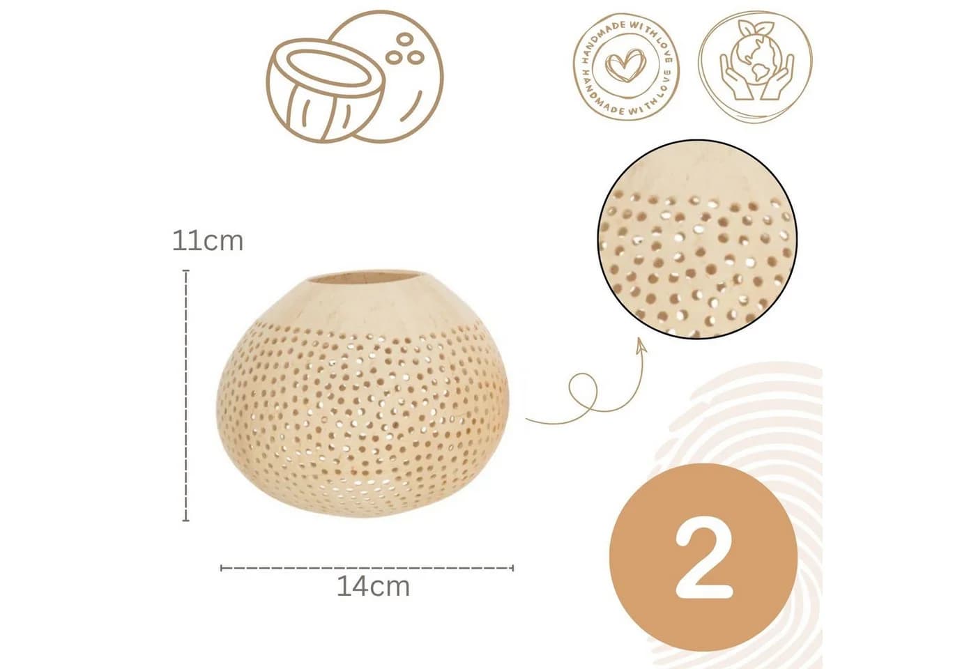Marrakesch Orient & Mediterran Interior Teelichthalter Kokosnuss 2er-Set Beige - Bild 3