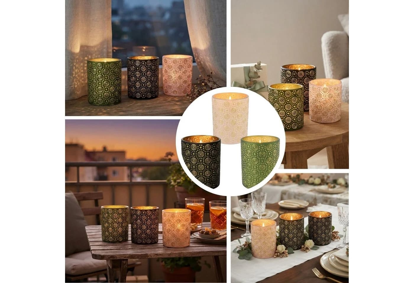 Marrakesch Orient & Mediterran Interior Windlicht Hailey Grün Glas Kerzenhalter - Bild 4