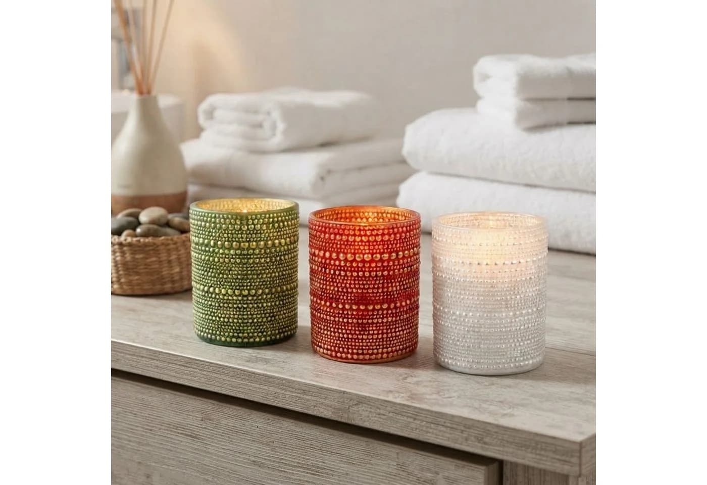 Marrakesch Orient & Mediterran Interior Windlicht Nelle Weiß Glas Vintage Deko