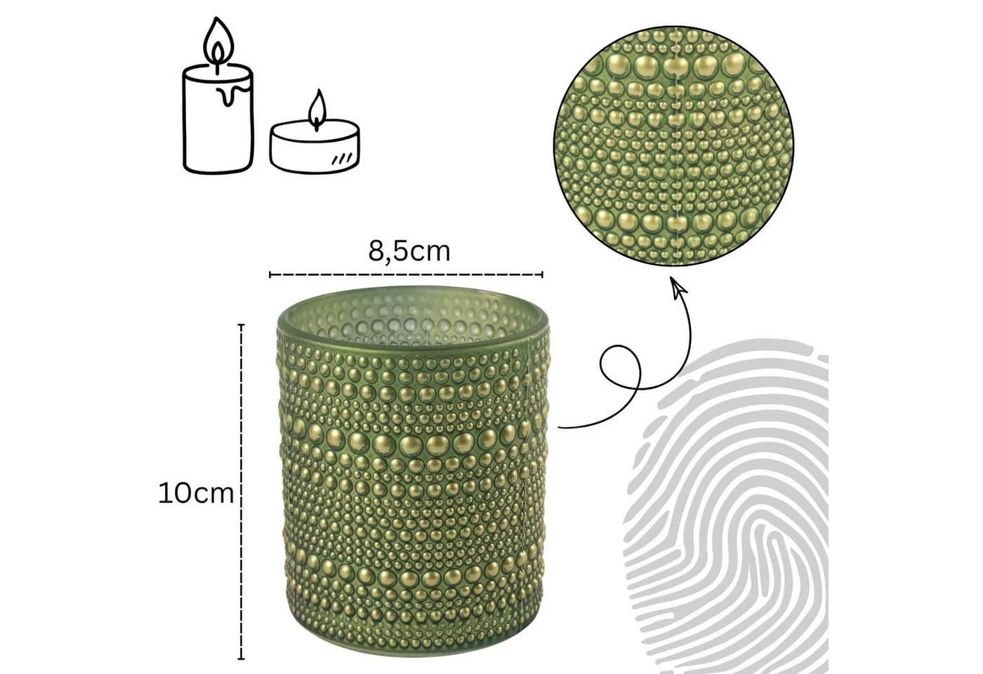 Marrakesch Orient & Mediterran Windlicht Nelle Grün Strukturglas 10 cm - Bild 3