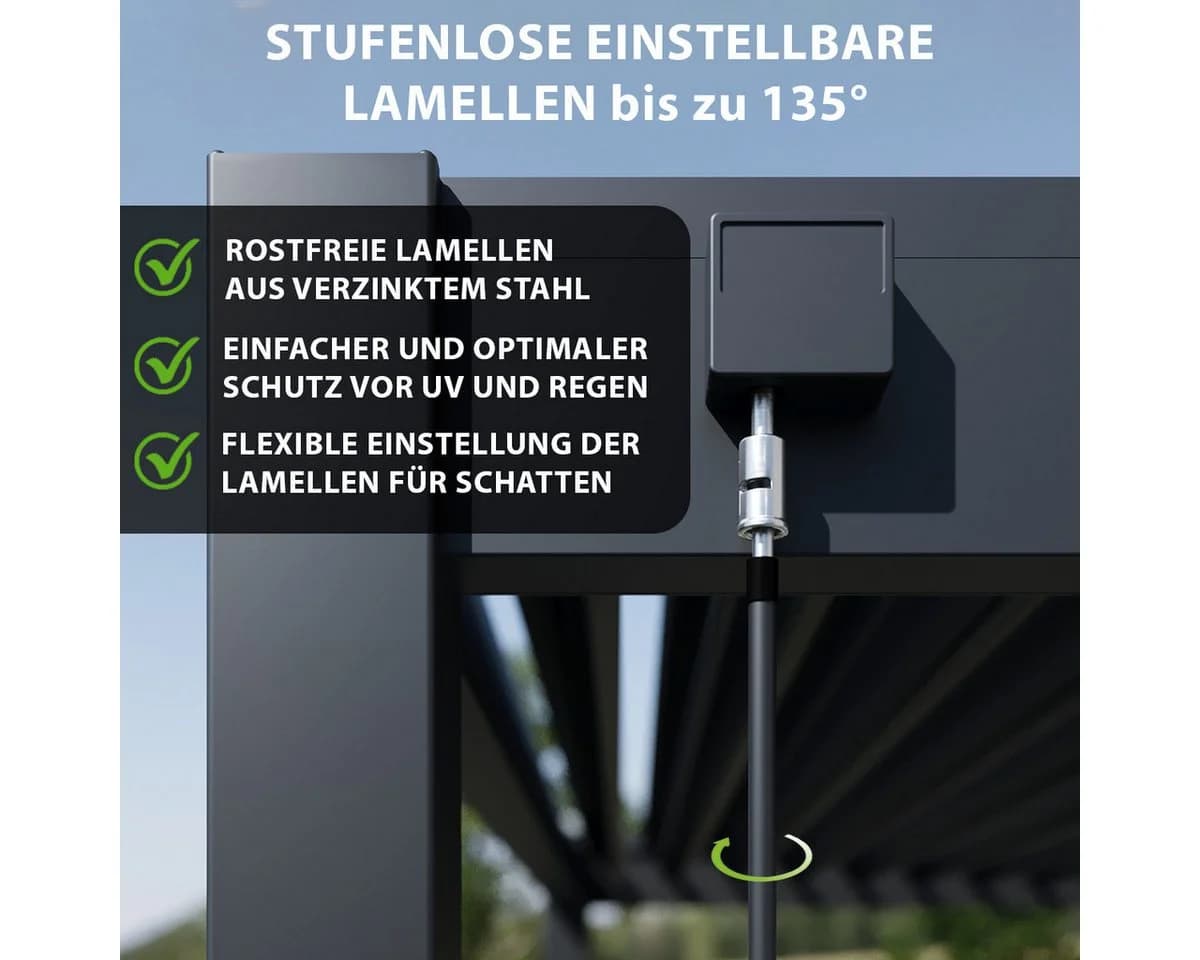 Weide Pergola Classic 3x3 m Anthrazit Vollaluminium Lamellendach - Bild 4