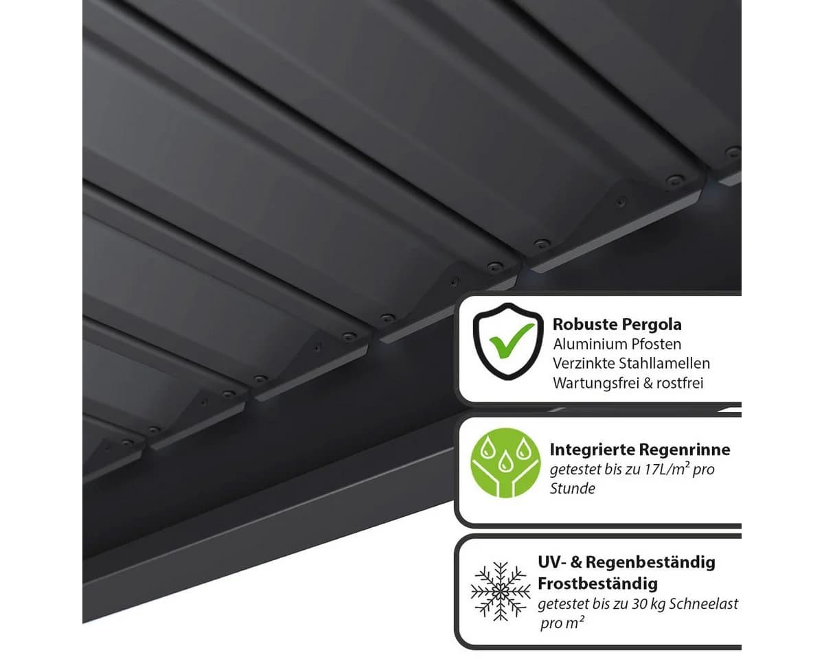 Weide Pergola Classic 3x3 m Anthrazit Vollaluminium Lamellendach - Bild 5