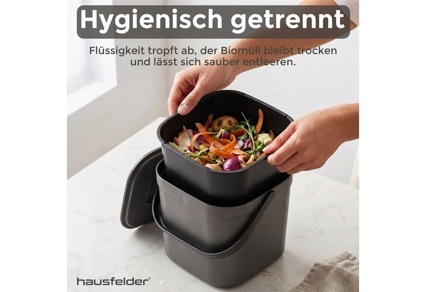 Hausfelder Biomülleimer Küche 5L mit Sieb & Deckel Anthrazit - Bild 3