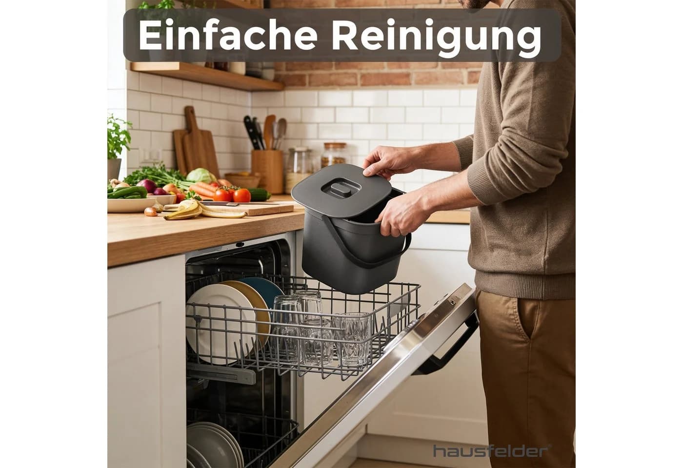 Hausfelder Biomülleimer Küche 5L mit Sieb & Deckel Anthrazit - Bild 4