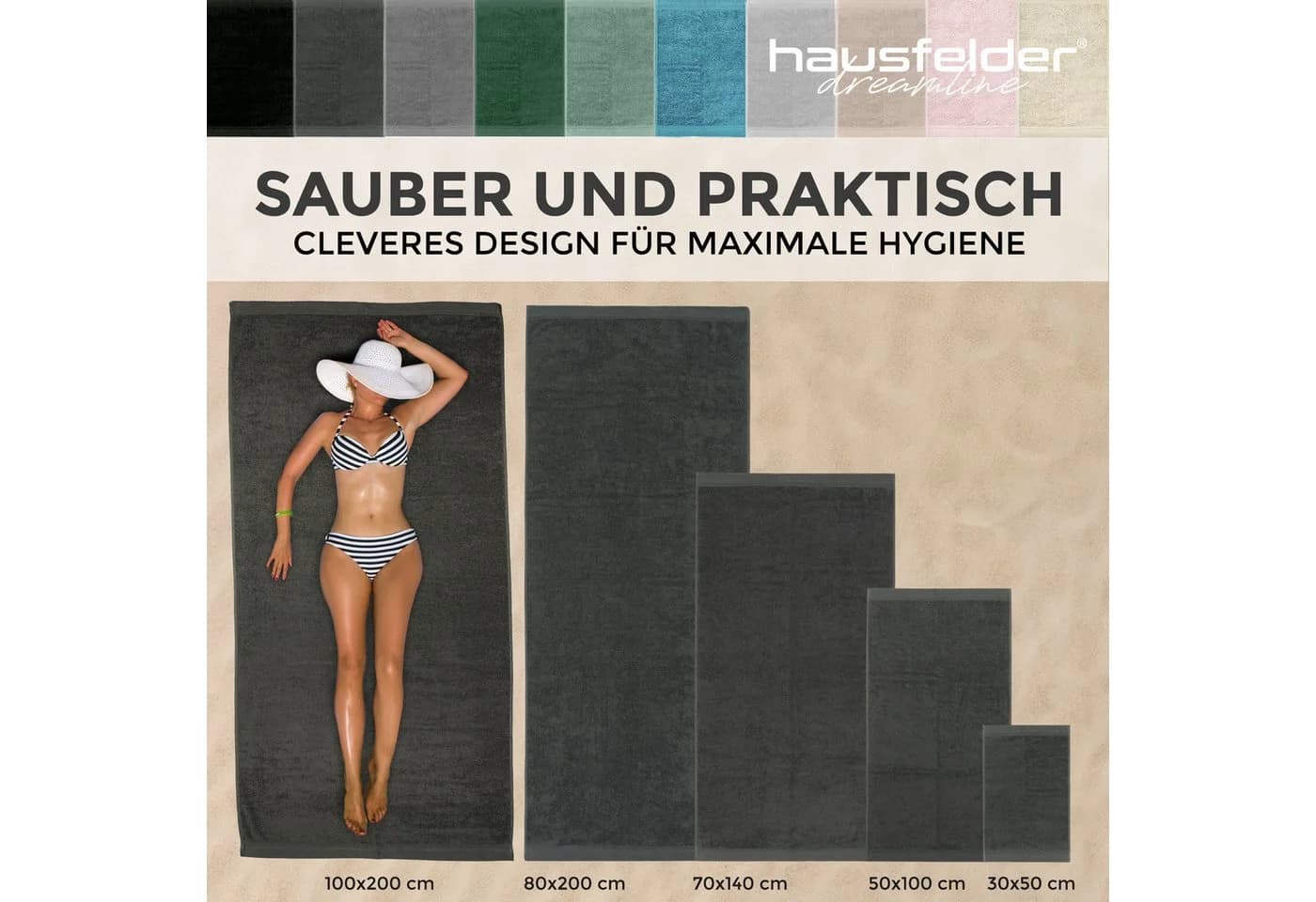 Hausfelder Saunatuch 2er Set XXL Hellrosa 100x200cm Baumwolle - Bild 5
