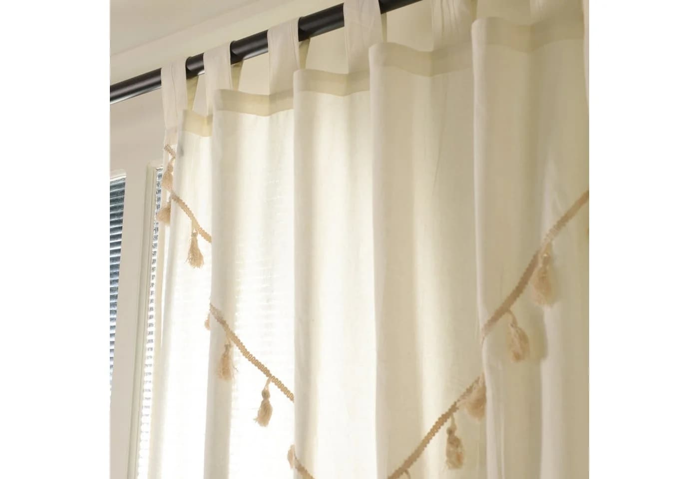 Karmandala Boho Vorhang 2-teilig Weiß 100% Baumwolle mit Quasten - Bild 4