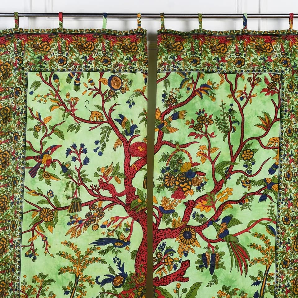 Karmandala Vorhang 2er-Set Grün Lebensbaum Baumwolle Boho - Bild 3