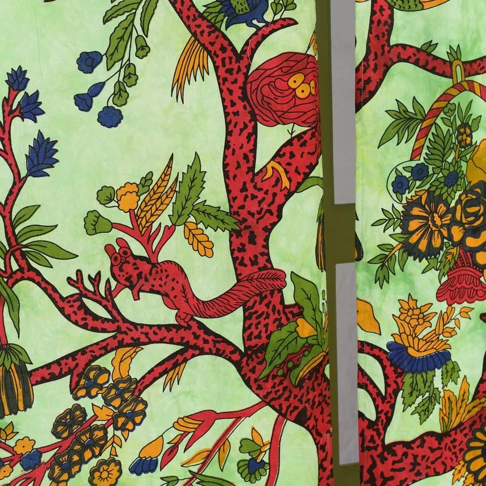 Karmandala Vorhang 2er-Set Grün Lebensbaum Baumwolle Boho - Bild 4