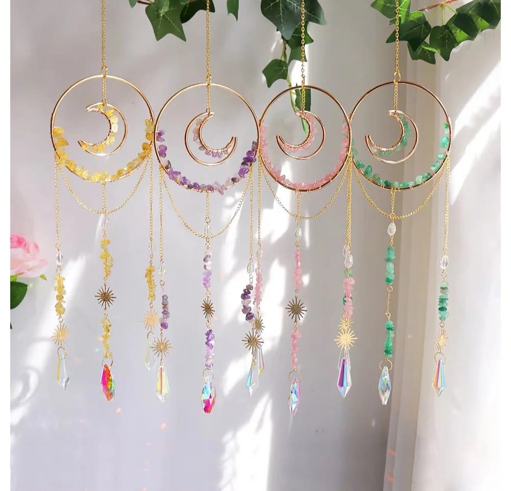 Karmandala Sonnenfänger mit Amethyst Kristall Regenbogen Windspiel