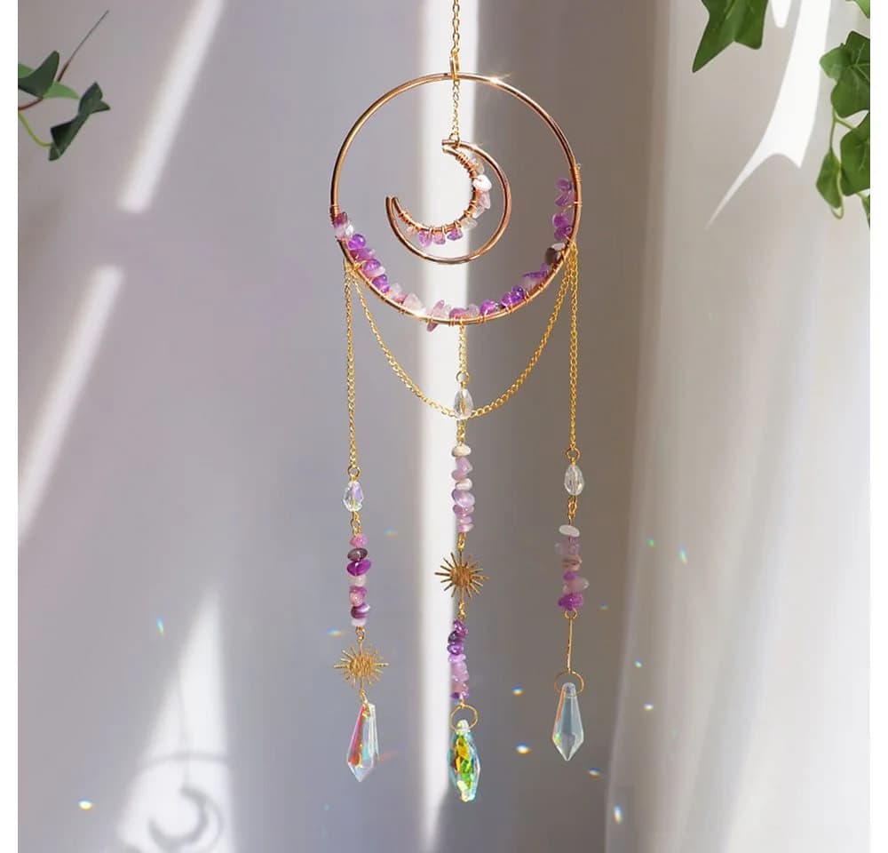 Karmandala Sonnenfänger mit Amethyst Kristall Regenbogen Windspiel - Bild 2
