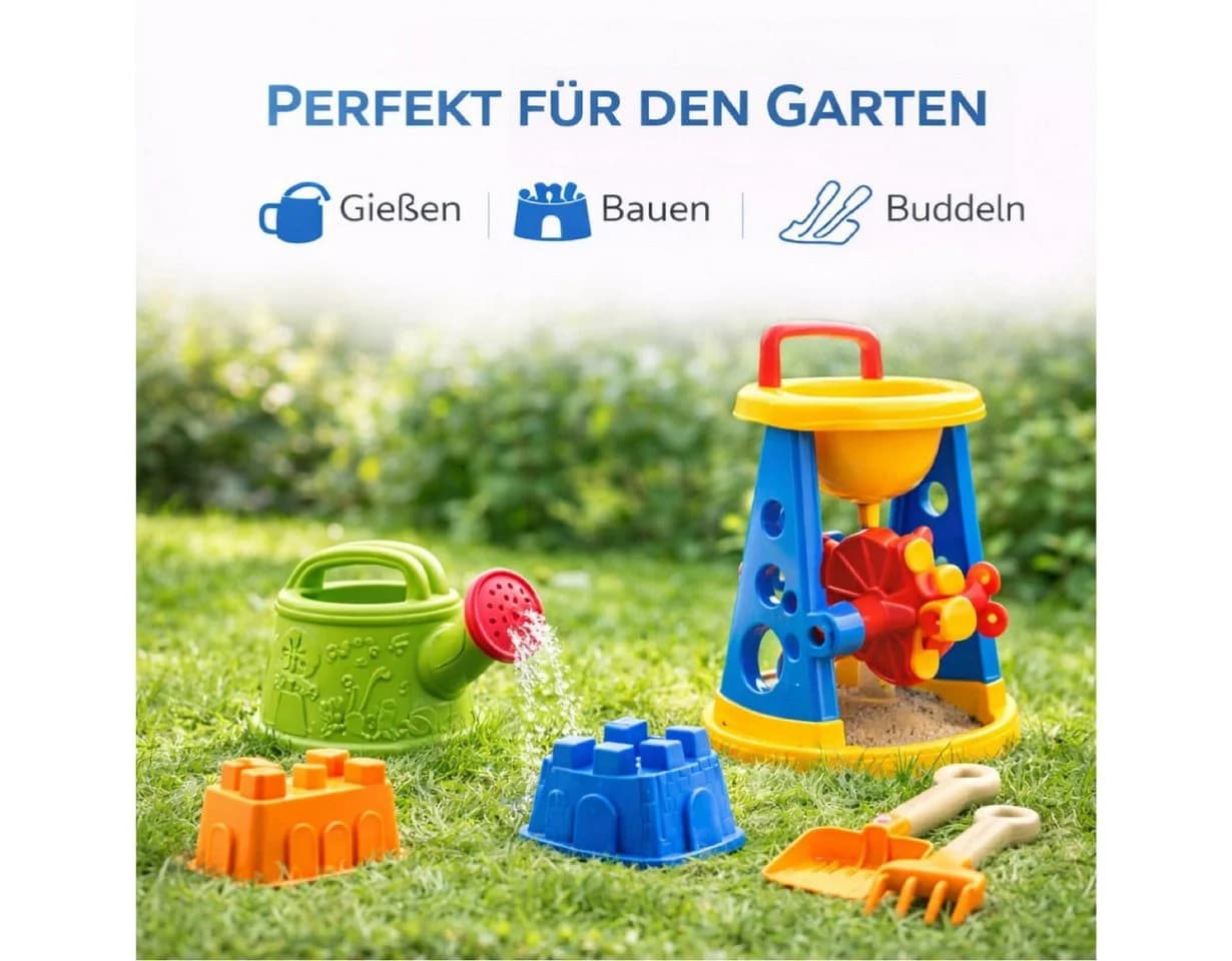 TK Gruppe Sandform-Set 9-teilig Sandspielzeug mit Schaufel, Rechen & Sieb - Bild 3