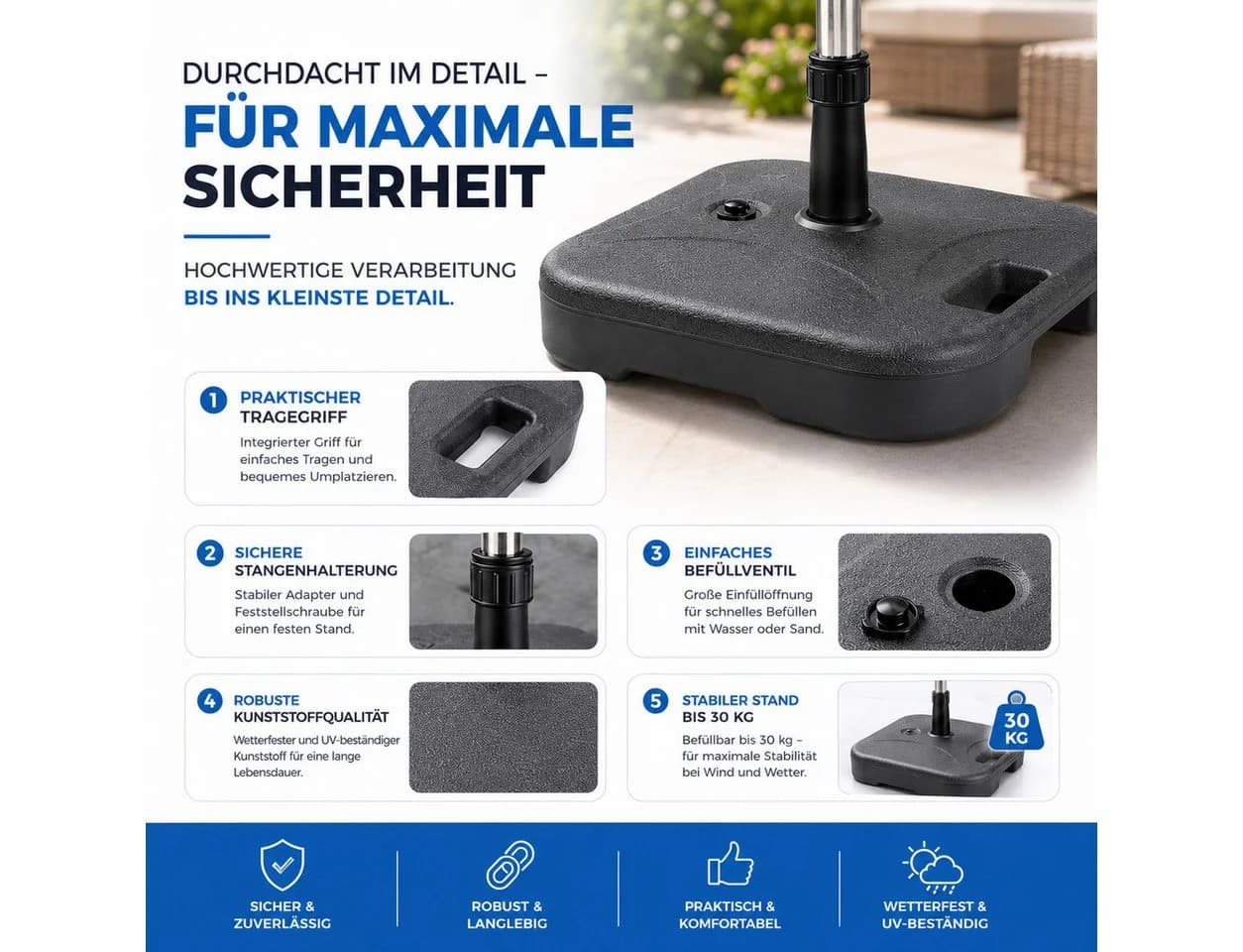 Gartiva® Schirmständer für Ampelschirme mit Bodenkreuz – Schirmgewichte