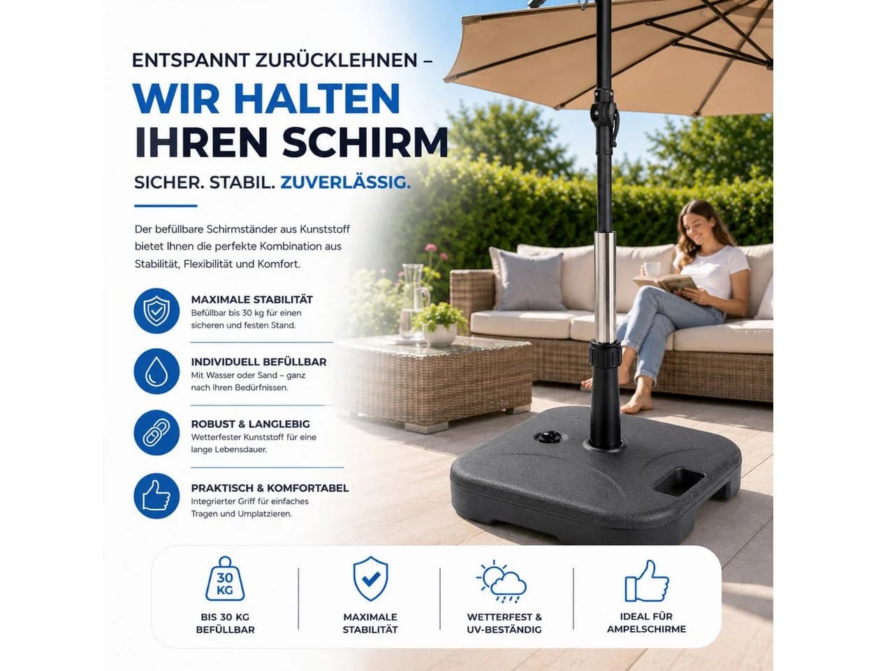 Gartiva® Schirmständer für Ampelschirme mit Bodenkreuz – Schirmgewichte - Bild 3