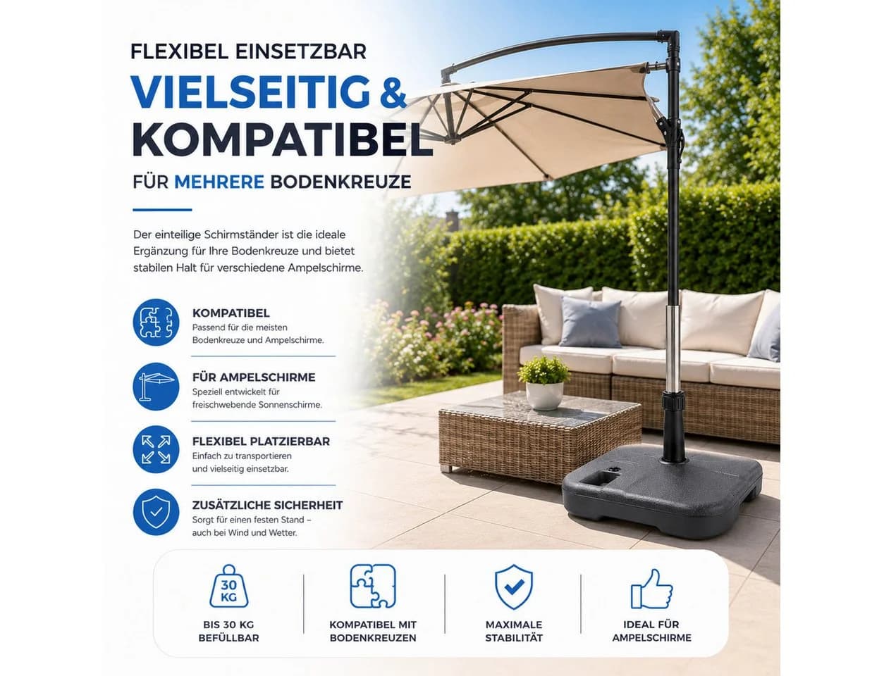 Gartiva® Schirmständer für Ampelschirme mit Bodenkreuz – Schirmgewichte - Bild 4