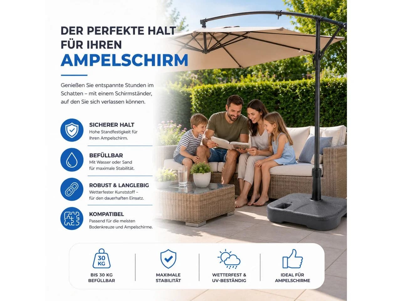 Gartiva® Schirmständer für Ampelschirme mit Bodenkreuz – Schirmgewichte - Bild 5