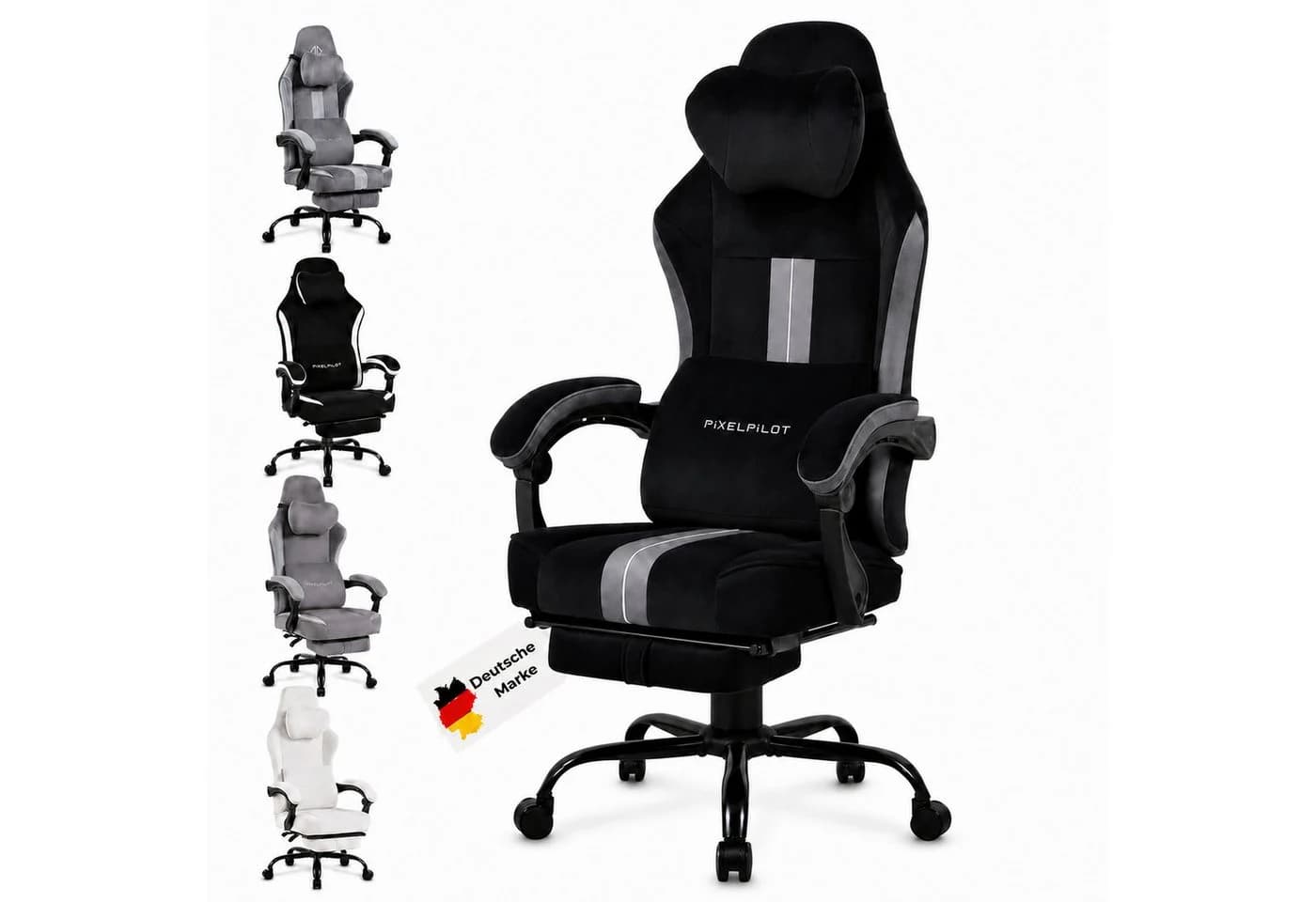 PixelPilot Gaming-Stuhl Ergonomisch mit Fußstütze Grau/Schwarz - Bild 2