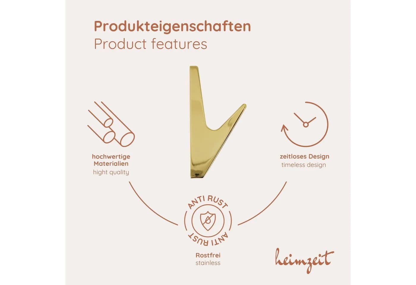 heimzeit Garderobenhaken Volt 4er Set Gold Zinklegierung Wandhaken - Bild 3