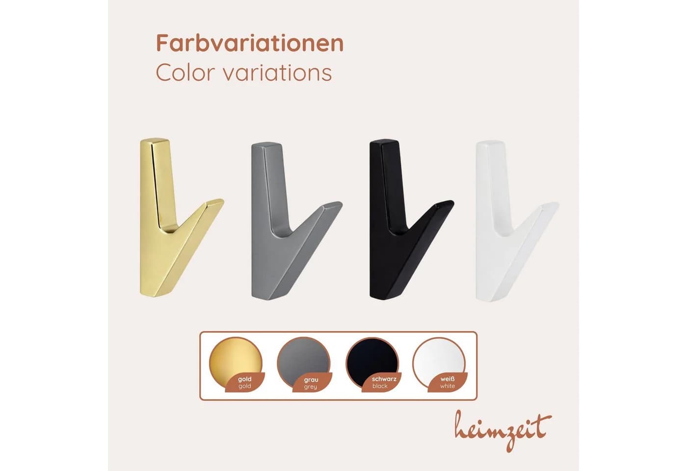 heimzeit Garderobenhaken Volt 4er Set Gold Zinklegierung Wandhaken - Bild 4
