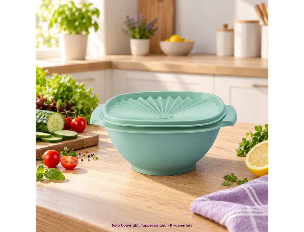Tupperware Servierschüssel Sonnen 1,3 l Mintgrün mit Deckel