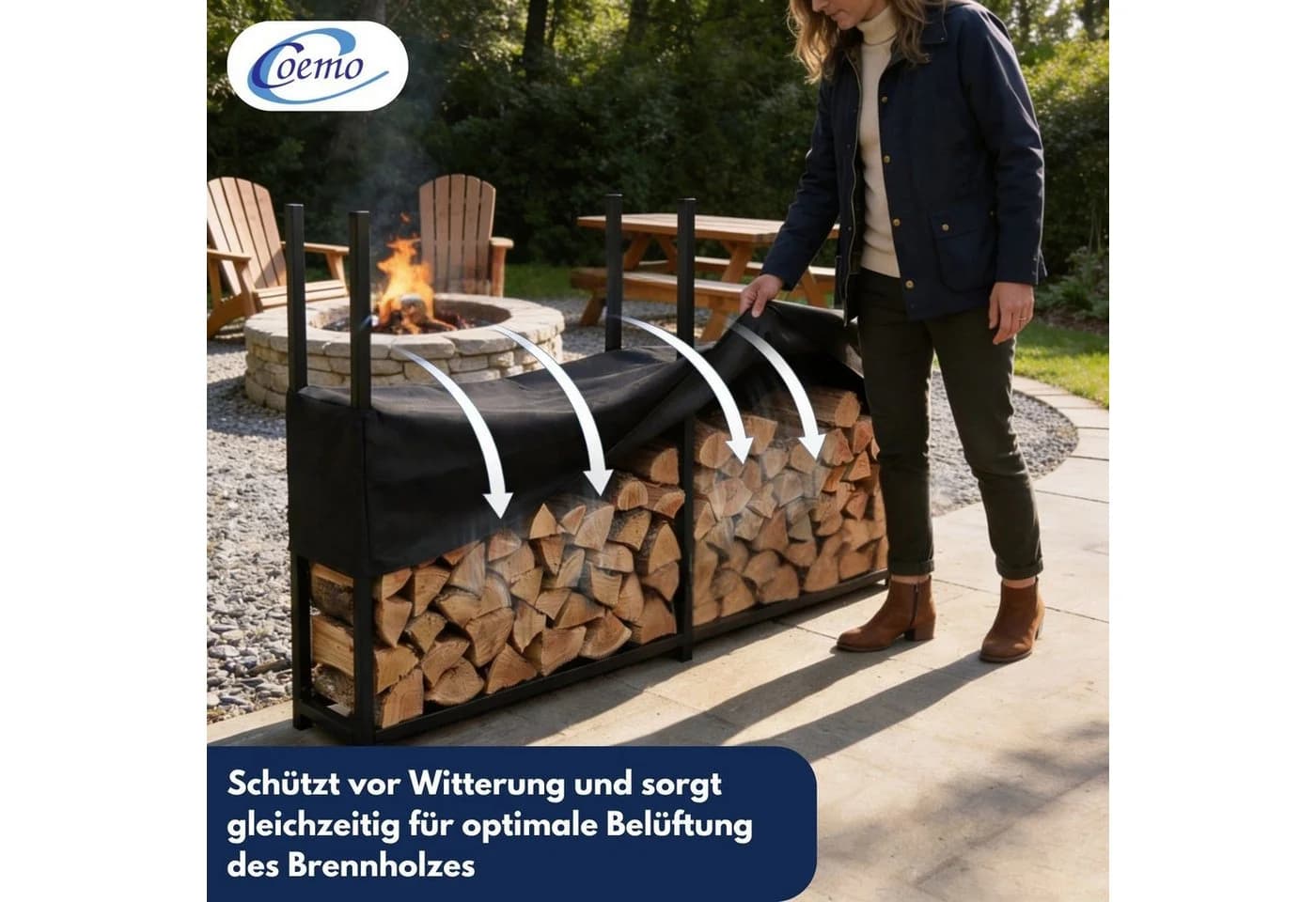Coemo Brennholzregal HANS Metall Schwarz mit Abdeckplane - Bild 4