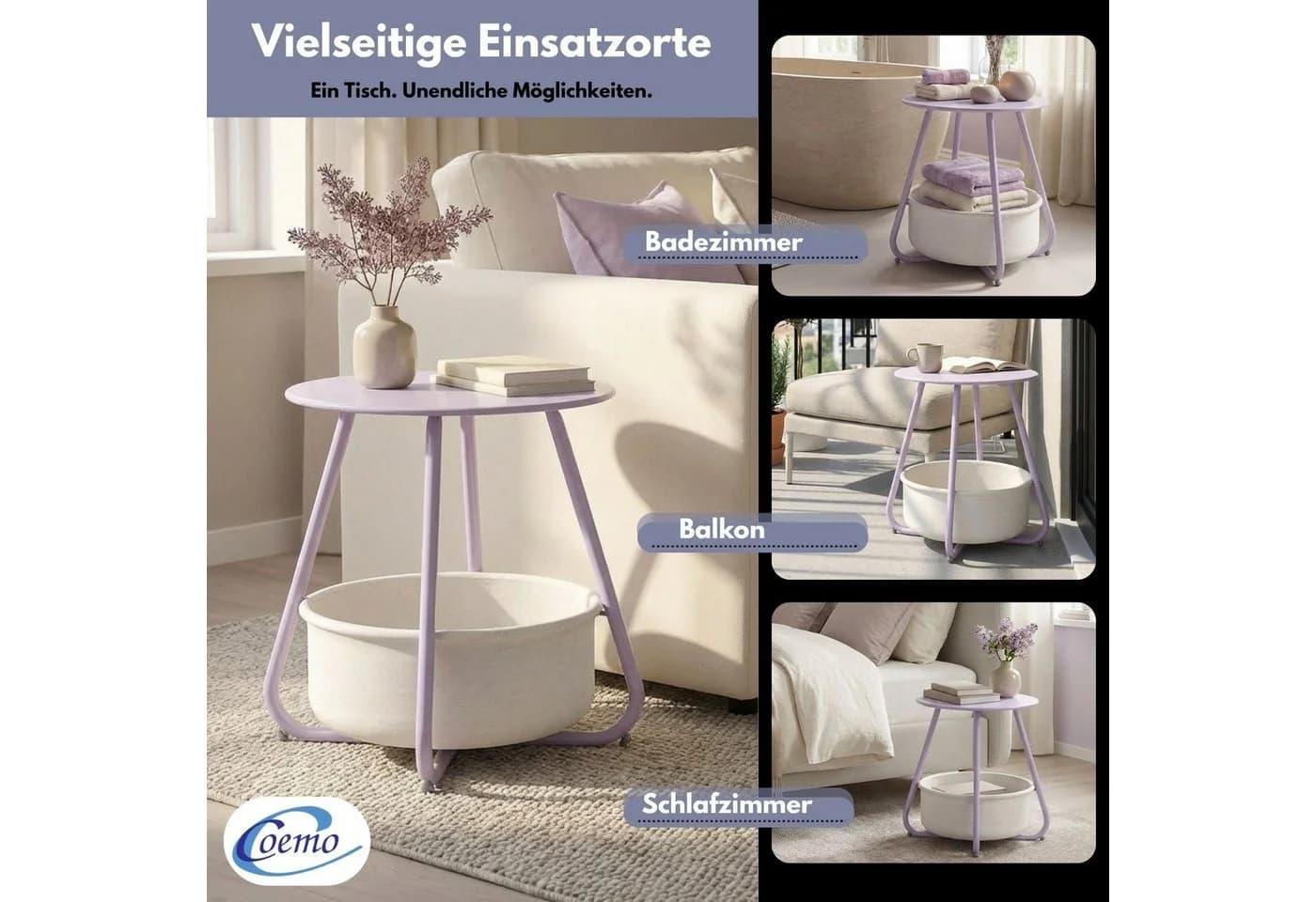 Coemo Wohnzimmertisch KOSI Lila Metallgestell mit Aufbewahrungskorb - Bild 5