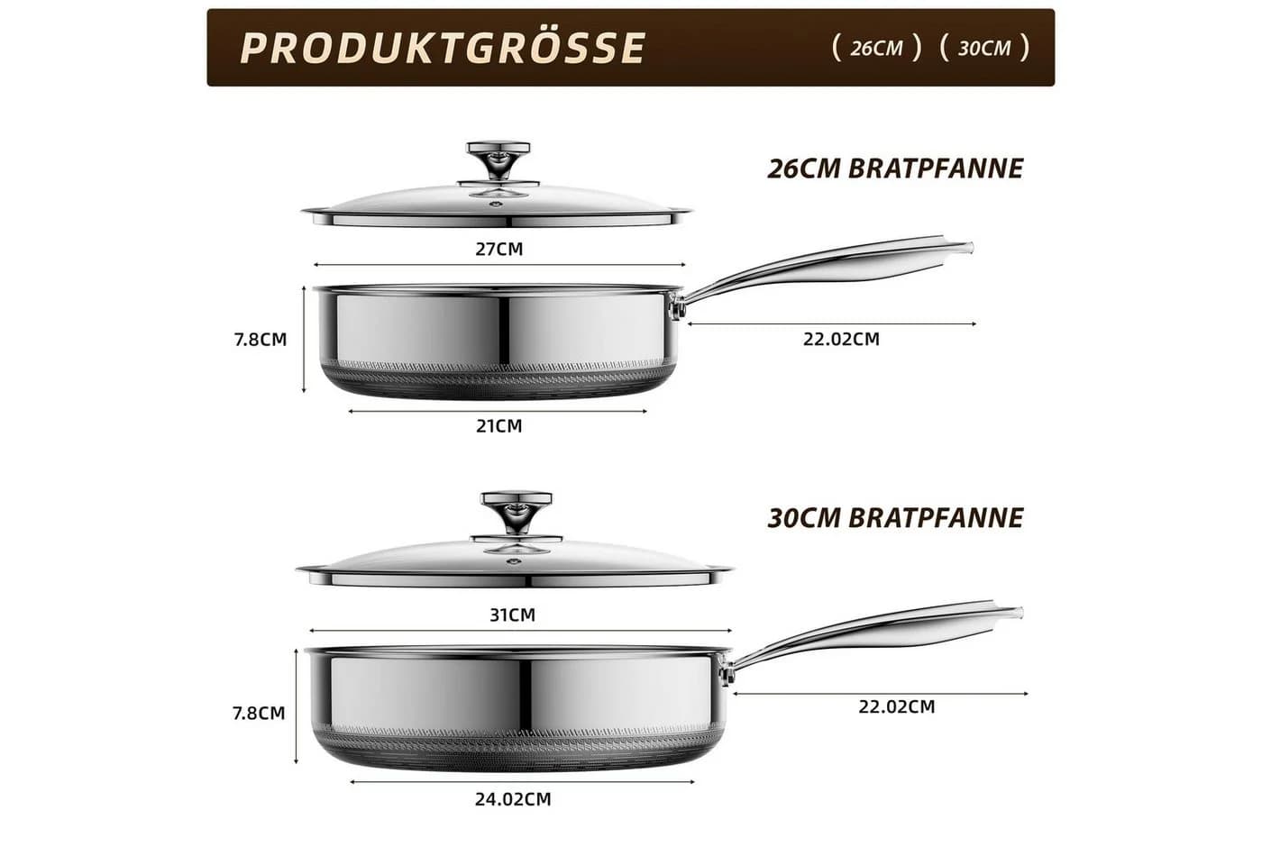 Bundviel Tiefe Bratpfanne mit Deckel Edelstahl Antihaft