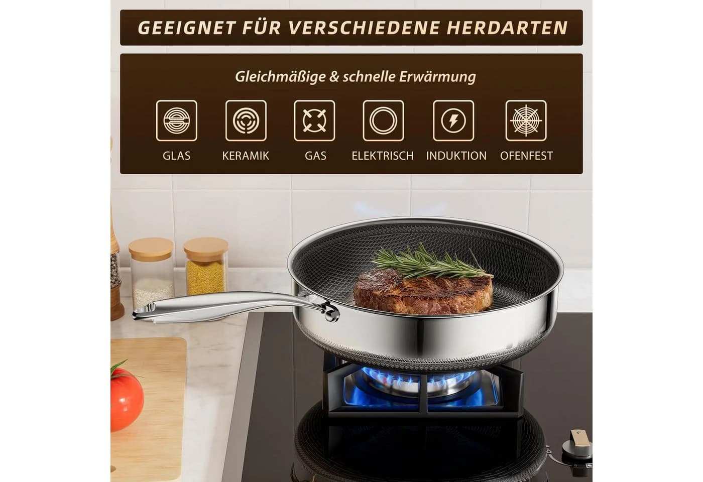 Bundviel Tiefe Bratpfanne mit Deckel Edelstahl Antihaft - Bild 4