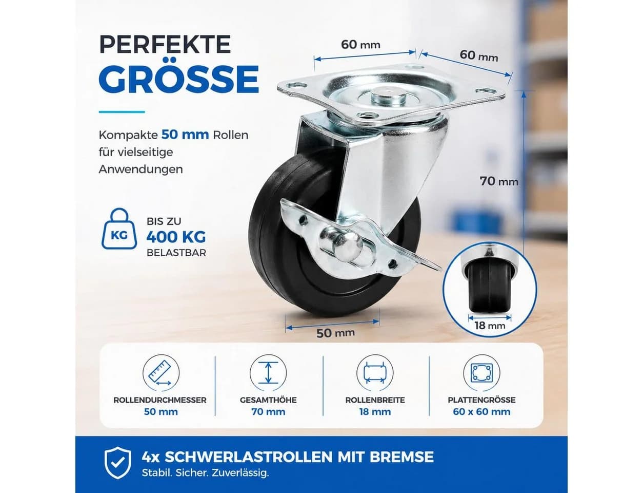 TK Gruppe Schwerlastrolle 4er Set mit Bremsen - Bild 3