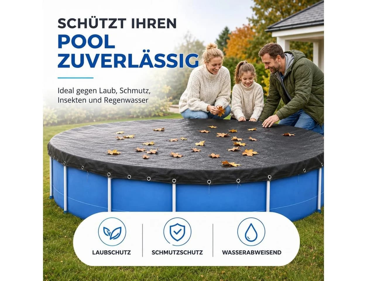 TK Gruppe Poolüberdachung rund – Extra starke 200 g/m² Poolplane schwarz - Bild 3