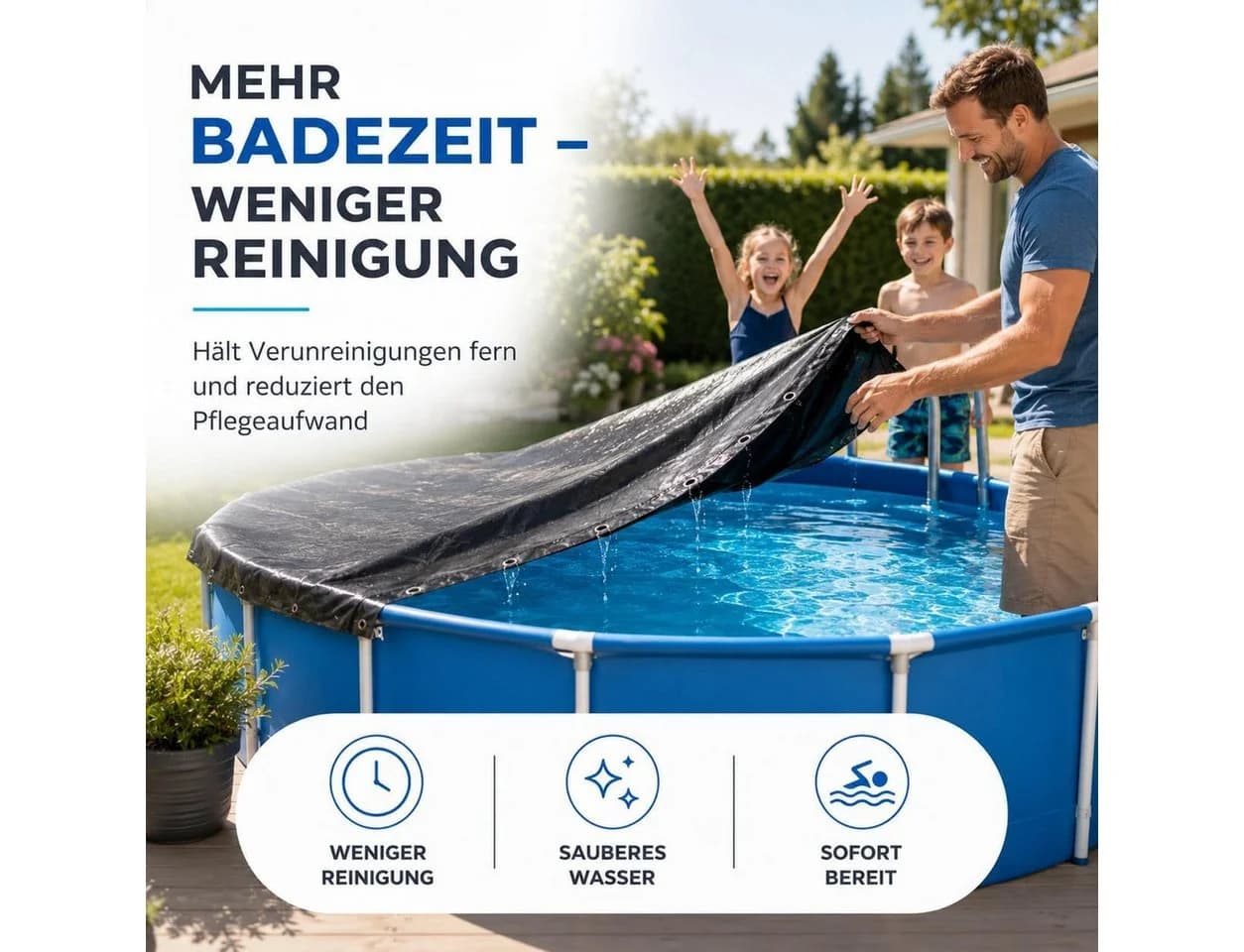TK Gruppe Poolüberdachung rund – Extra starke 200 g/m² Poolplane schwarz - Bild 5