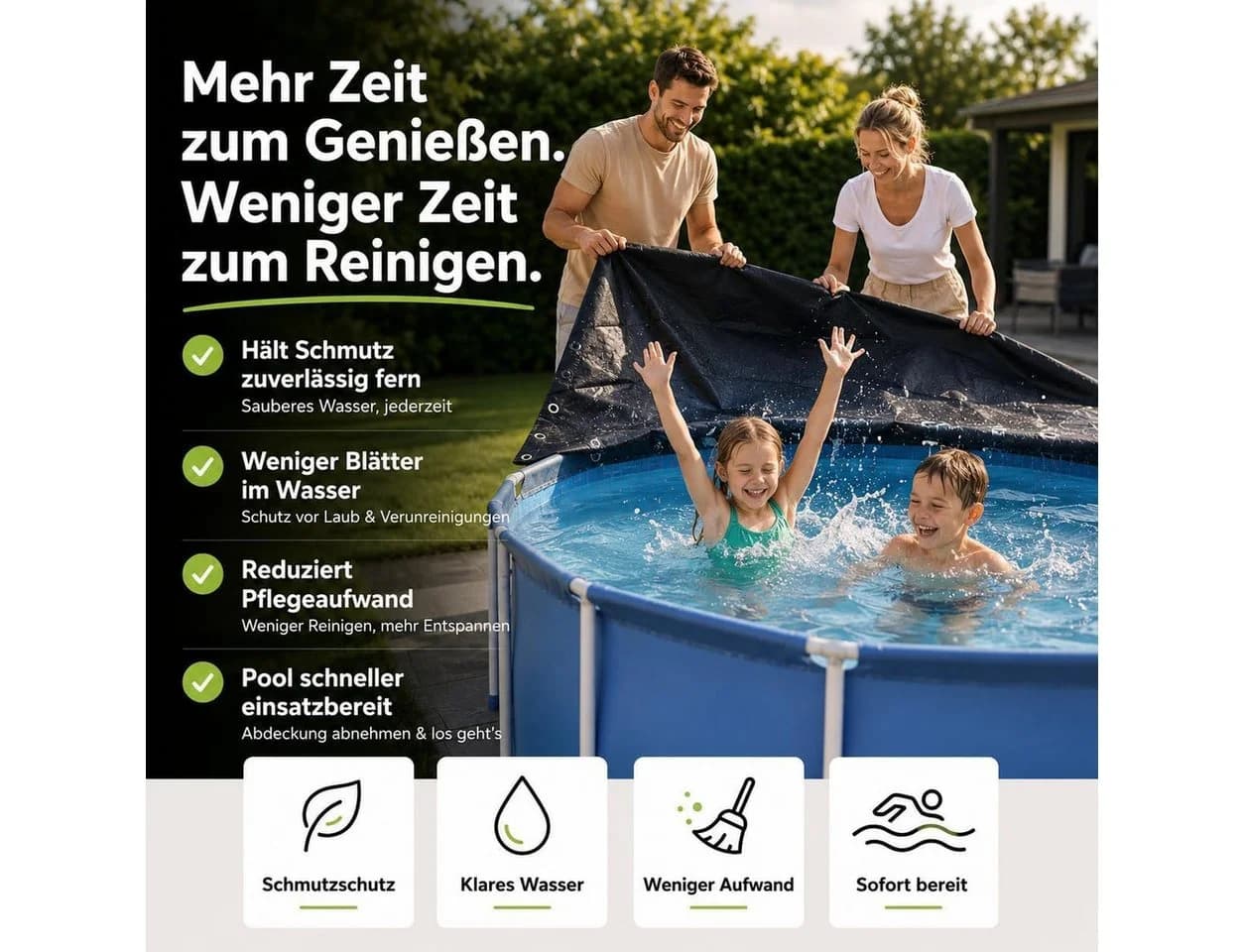 Gartiva® Poolüberdachung rund schwarz – 200 g/m² Solar Poolplane UV-beständig - Bild 5
