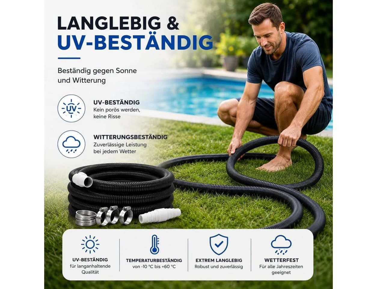 TK Gruppe Poolschlauch 38mm x 8m mit Muffen & Schellen - Bild 3