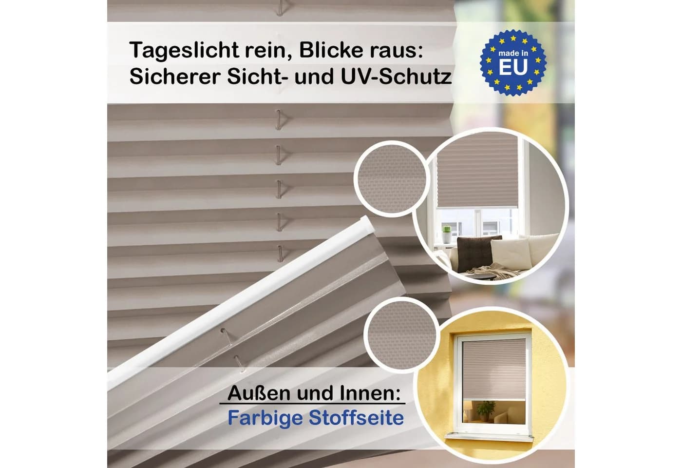 Rikmani Plissee Klemmfix ohne Bohren Beige/Grau