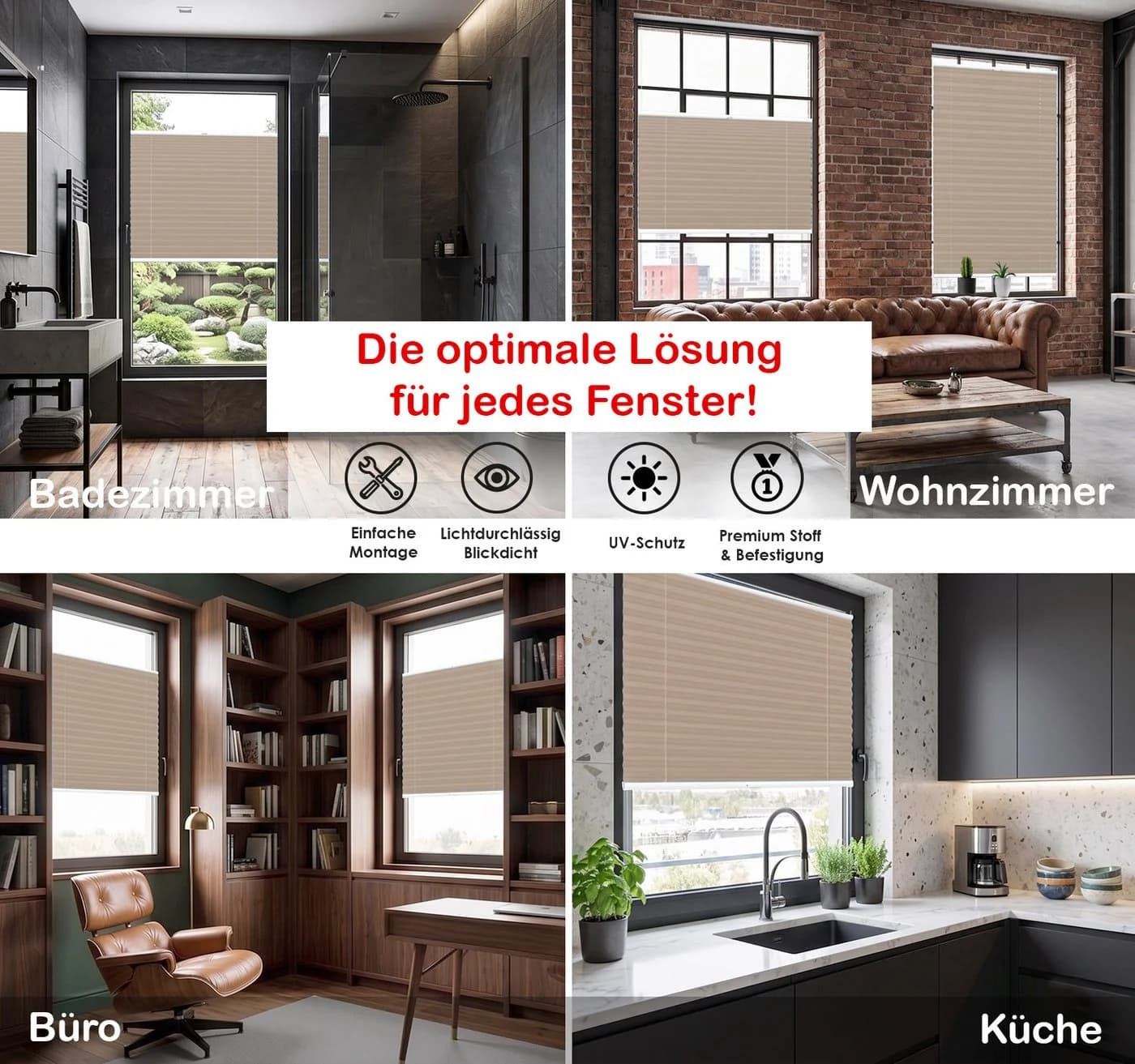 Rikmani Plissee Klemmfix ohne Bohren Beige/Grau - Bild 3
