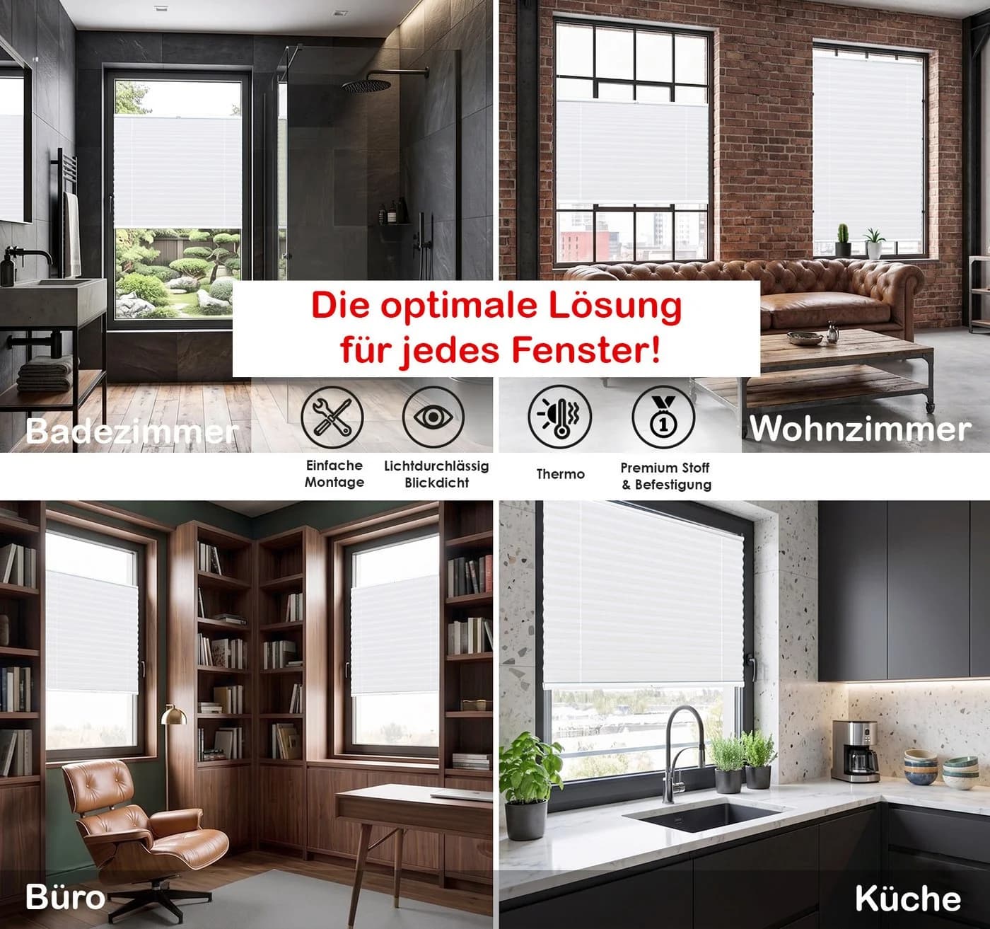 Rikmani Thermo-Plissee Klemmfix Creme Blickdicht - Bild 3