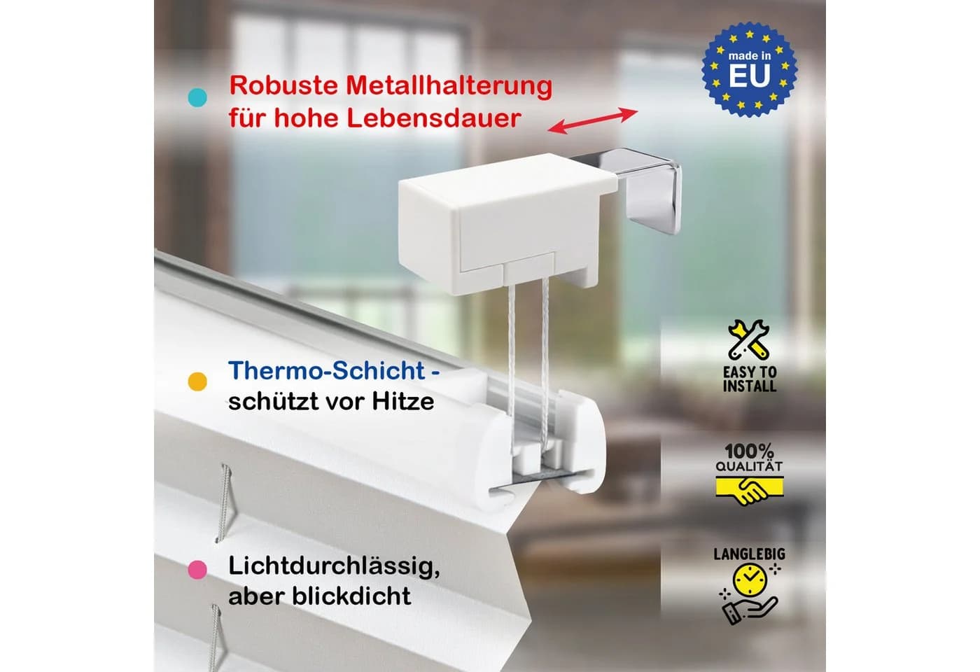 Rikmani Thermo-Plissee Klemmfix Creme Blickdicht - Bild 4
