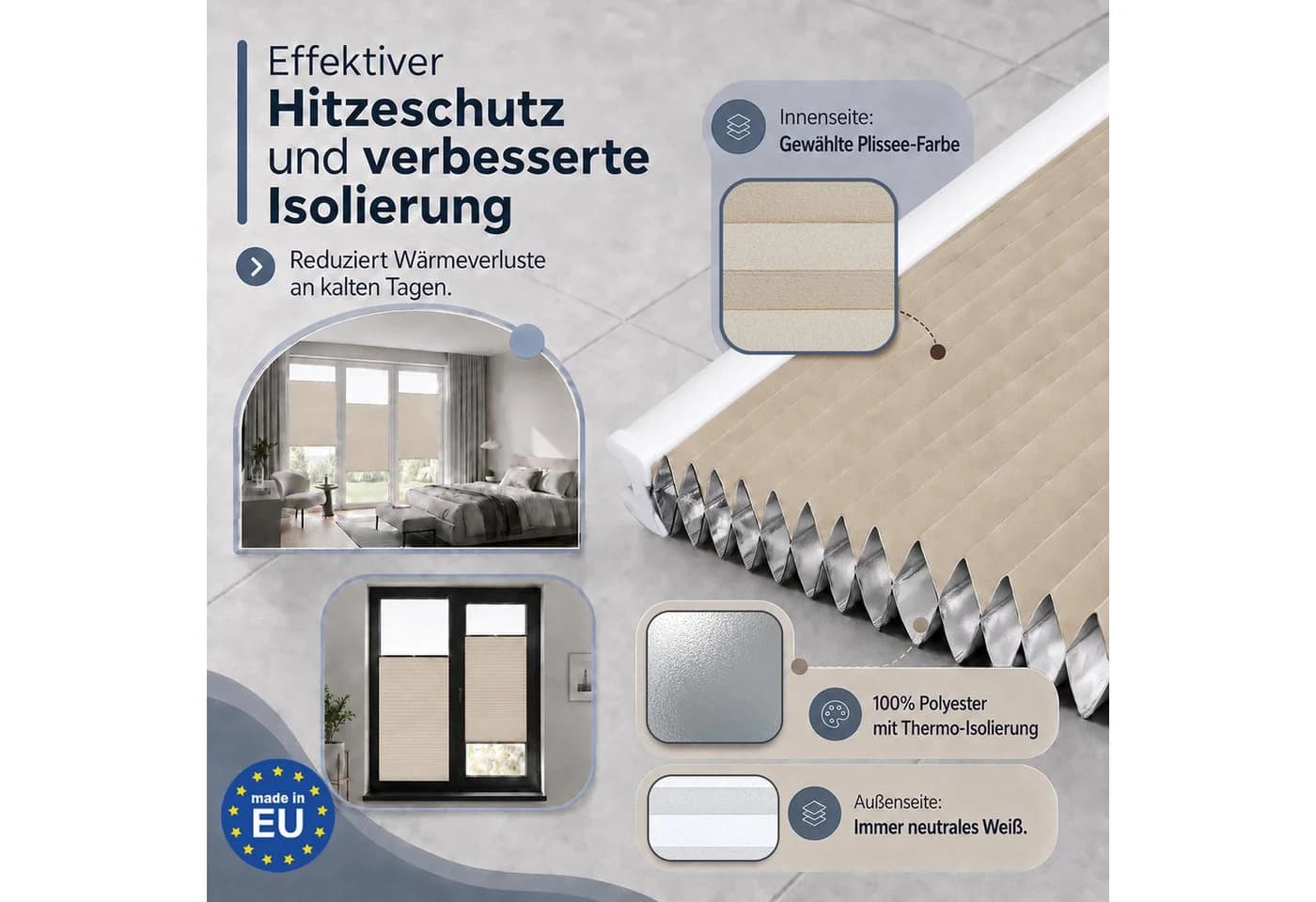 Rikmani Thermo Plissee Verdunkelnd Beige Klemmfix