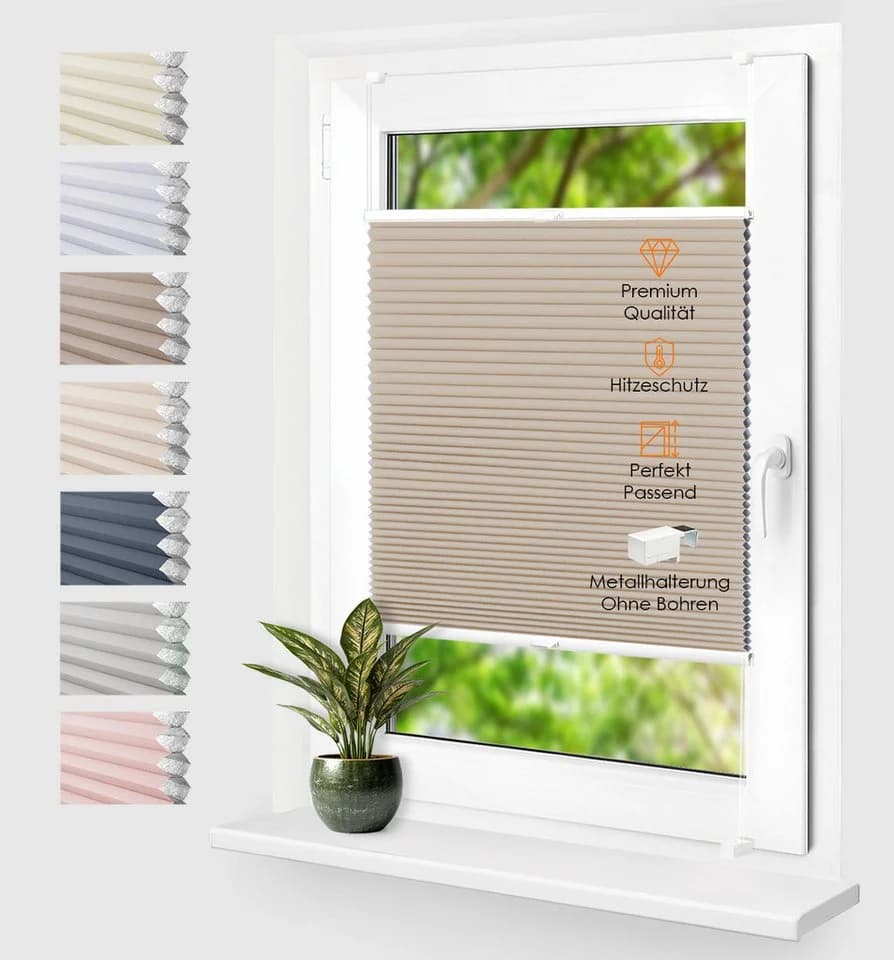 Rikmani Thermo Plissee Verdunkelnd Beige Klemmfix - Bild 2